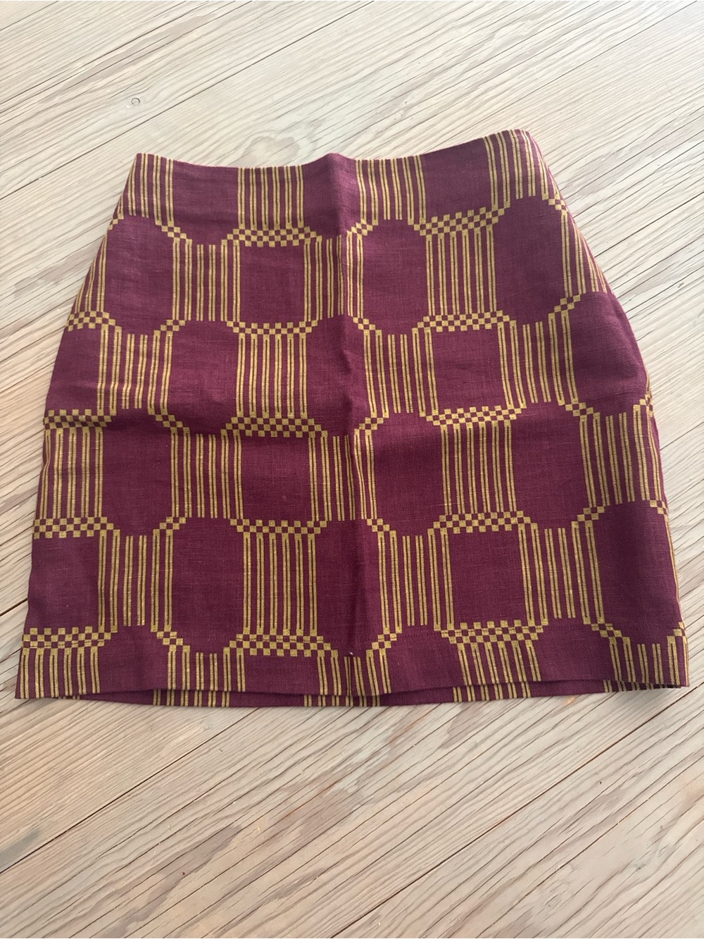 PALOMA WOOL- Women’s Burgundy and Mustard Geometric Mini Skirt